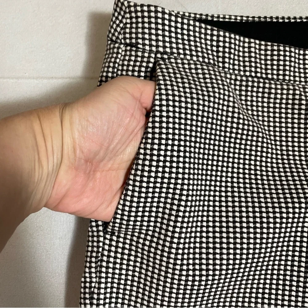New Alfani Gingham Black White Pull On Stretch Cotton Blend Pants Size 16